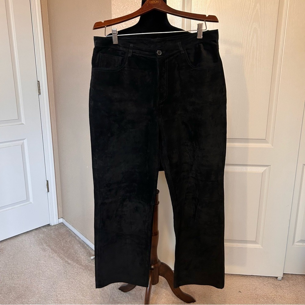 Brandon Thomas Black Suede Leather Lined Pants Jeans Size 12‎